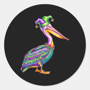 Pelican Mardi Gras Carnaval Dierenvriend Mannen vr Ronde Sticker