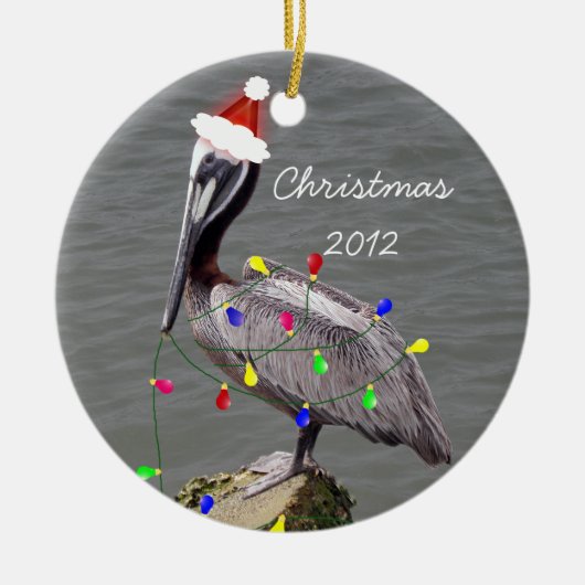 Pelican met kerstlichten keramisch ornament (Voorkant)