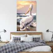 Pelican Ocean Beach Waves Sunset Canvas Afdruk (Insitu (Slaapkamer))