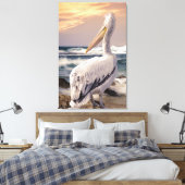 Pelican Ocean Beach Waves Sunset Canvas Afdruk (Insitu (Slaapkamer))