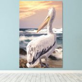 Pelican Ocean Beach Waves Sunset Canvas Afdruk (Insitu (Houten vloer))