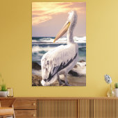 Pelican Ocean Beach Waves Sunset Canvas Afdruk (Insitu (Woonkamer))