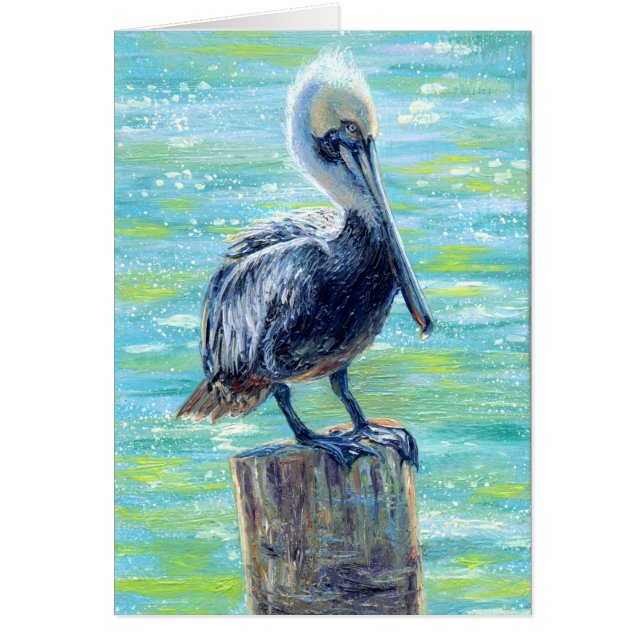 "Pelican on a Pole" Blank Note Kaart (Voorkant)