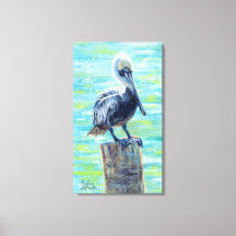 "Pelican on a Pole" Galerij met platte doek Afdruk