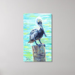 "Pelican on a Pole" Galerij met platte doek Afdruk Canvas Afdruk