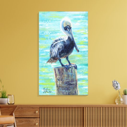 "Pelican on a Pole" Galerij met platte doek Afdruk Canvas Afdruk (Insitu (Woonkamer))
