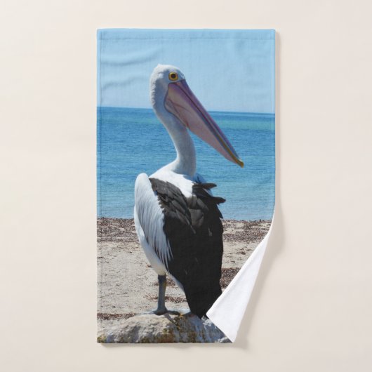 Pelican On Beach Rock, Hand Towel Handdoek (Handdoek)