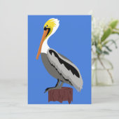 Pelican op een knop kaart (Staand voorkant)