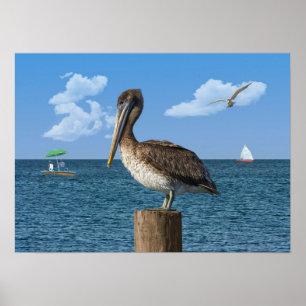 Pelican op een Post Print of Poser