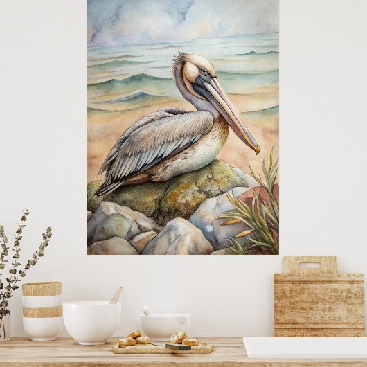 Pelican op het strand poster (Keuken)