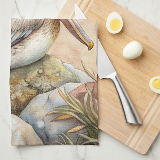 Pelican op het strand theedoek (Quarter Fold)