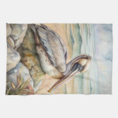 Pelican op het strand theedoek (Horizontaal)