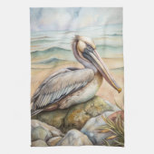 Pelican op het strand theedoek (Verticaal)
