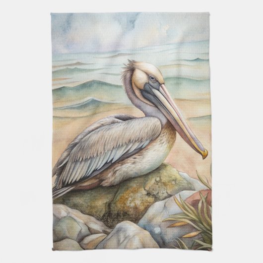 Pelican op het strand theedoek (Verticaal)