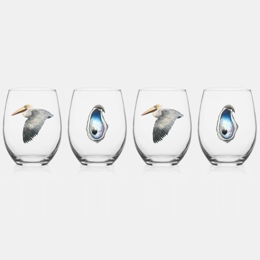 Pelican & Oyster Stemless Wijnglas - 4 set Wijnglas Zonder Voet (Voorkant)
