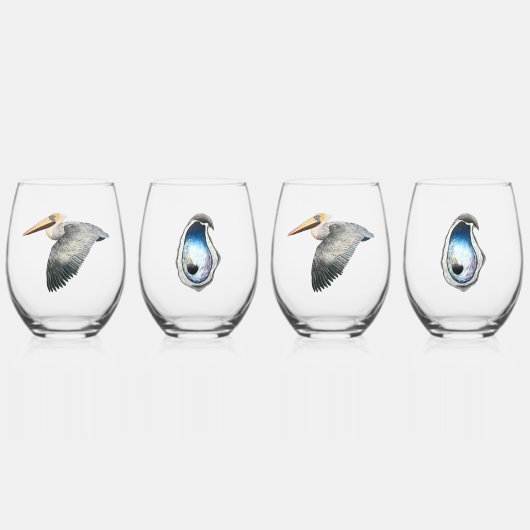 Pelican & Oyster Stemless Wijnglas - 4 set Wijnglas Zonder Voet (Voorkant)