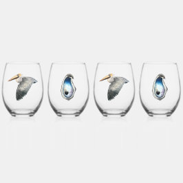 Pelican & Oyster Stemless Wijnglas - 4 set Zonder Voet