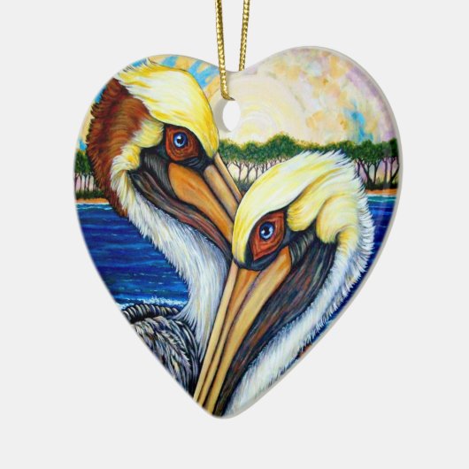 Pelican Pair Keramisch Ornament (Links)