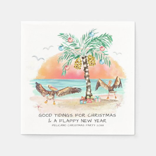 Pelican Palm Tree Funny Tropical Kerstparty Servet (Voorkant)