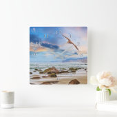 Pelican Patrol Beach Shoreline Vierkante Klok (Huis)