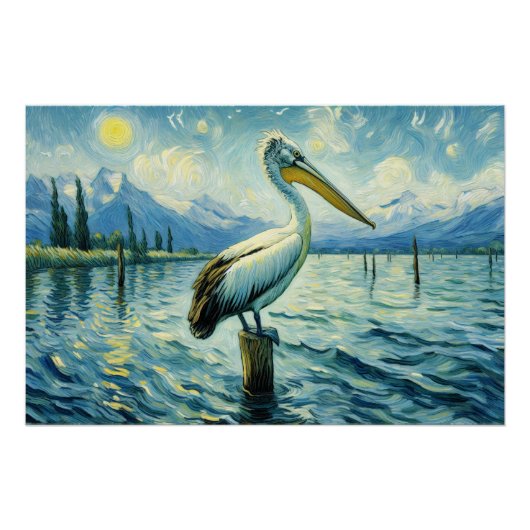 Pelican Perched Over Water Schilderij Decoupage Perfect Poster (Voorkant)