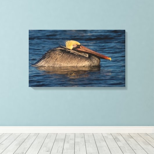 Pelican Resting in Water Canvas Print (Insitu (Houten vloer))