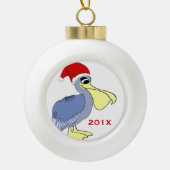 Pelican Santa Kerstkerst Keepomwille Keramische Bal Ornament (Voorkant)