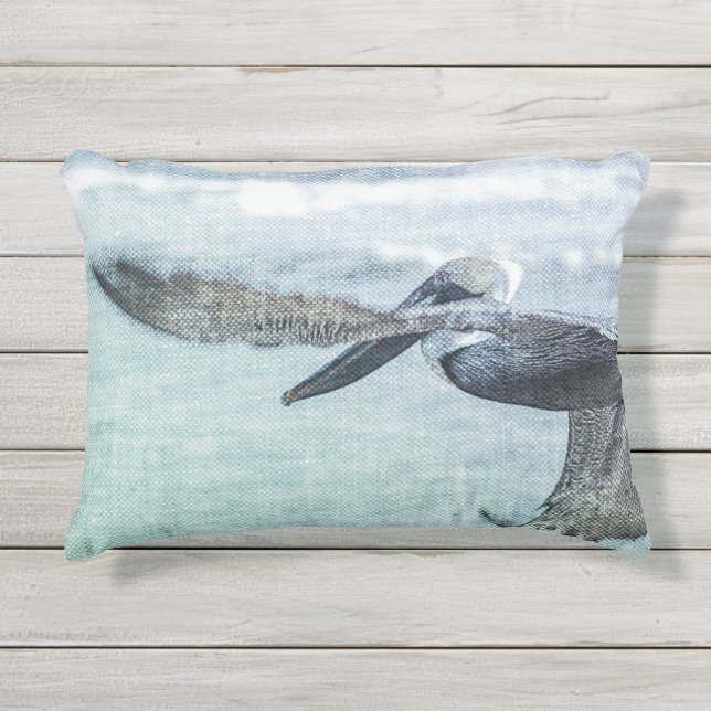 Pelican Soaring Blue Green Ocean Outdoor Pillow Buitenkussen (Voorkant)