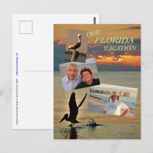Pelican start op zonsondergang Golfkust Florida Briefkaart