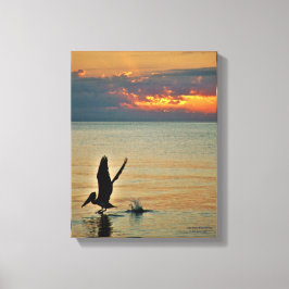 Pelican start op zonsondergang Golfkust Florida Canvas Afdruk