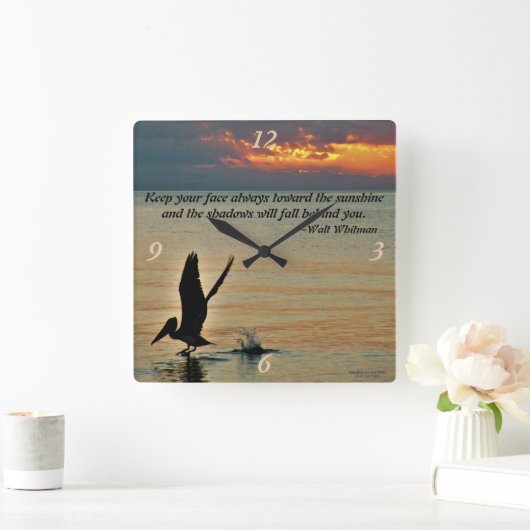 Pelican start op zonsondergang Golfkust Florida Vierkante Klok (Huis)