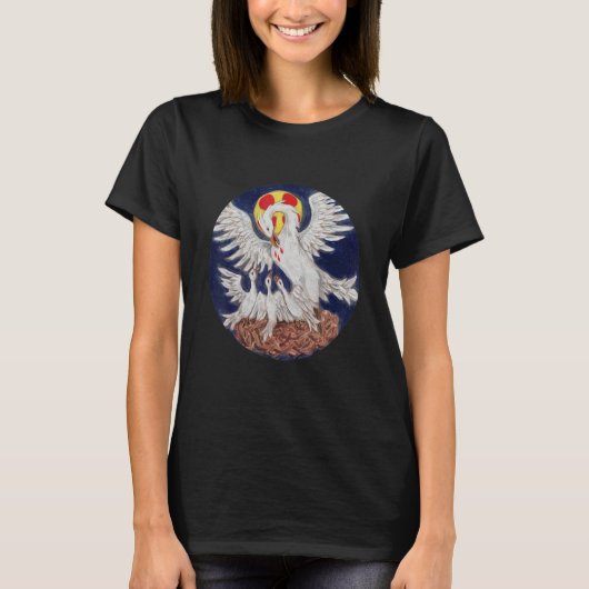 Pelican Traditional Latijn Massa Katholieke Symbol T-shirt (Voorkant)