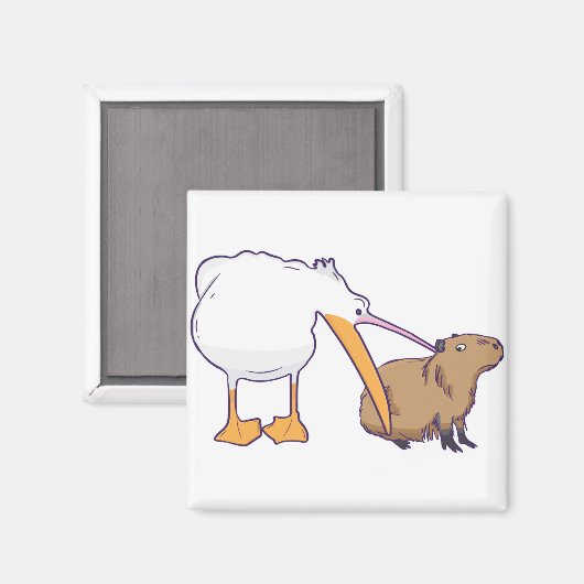 Pelican Tries to Eat Capybara Funny Cute Kawaii Magneet (Voorkant / Achterkant)
