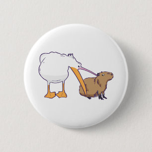 Pelican Tries to Eat Capybara Funny Cute Kawaii Ronde Button 5,7 Cm