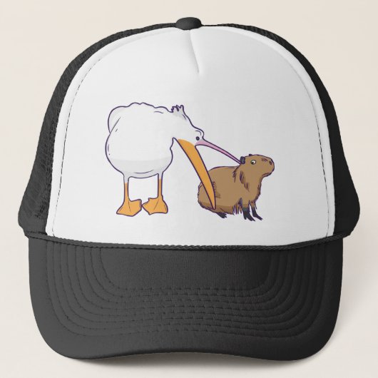 Pelican Tries to Eat Capybara Funny Cute Kawaii Trucker Pet (Voorkant)