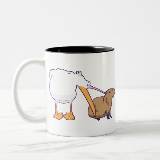Pelican Tries to Eat Capybara Funny Cute Kawaii Tweekleurige Koffiemok (Links)
