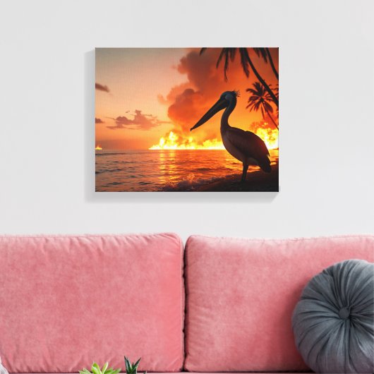 Pelican Watching Coastal Inferno Canvas Afdruk (Insitu (Woonkamer))