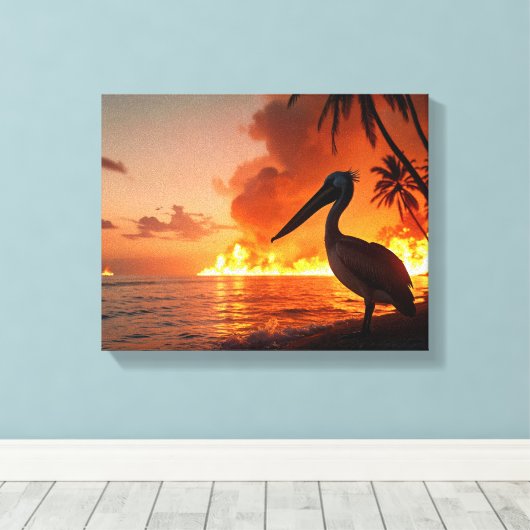 Pelican Watching Coastal Inferno Canvas Afdruk (Insitu (Houten vloer))
