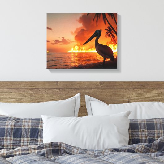 Pelican Watching Coastal Inferno Canvas Afdruk (Insitu (Slaapkamer))