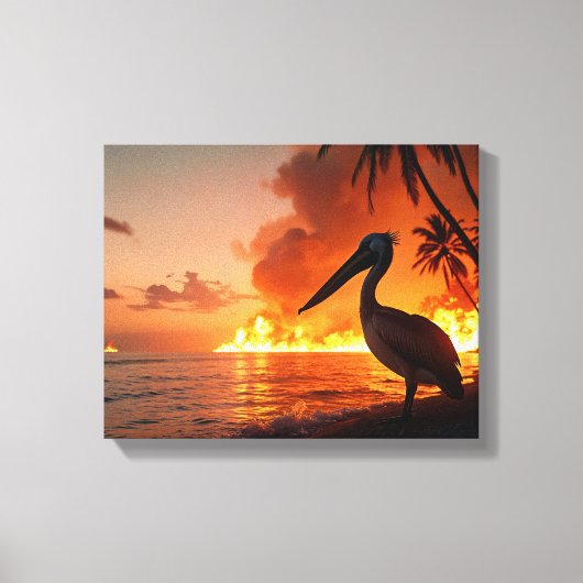 Pelican Watching Coastal Inferno Canvas Afdruk (Voorkant)
