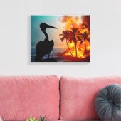 Pelican Watching Tropical Wildfire Canvas Afdruk (Insitu (Woonkamer))