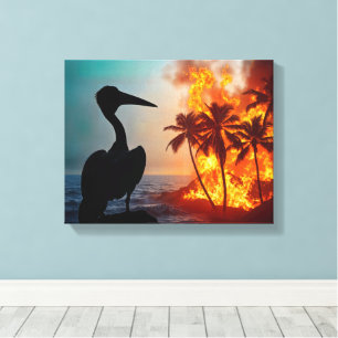 Pelican Watching Tropical Wildfire Canvas Afdruk