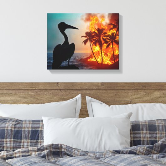 Pelican Watching Tropical Wildfire Canvas Afdruk (Insitu (Slaapkamer))