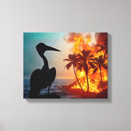 Pelican Watching Tropical Wildfire Canvas Afdruk (Voorkant)