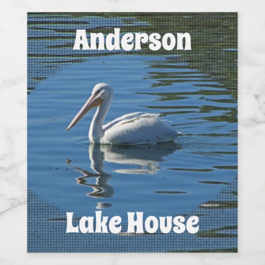 Pelican Wild Bird Calm Blue Water Lake House Wijn Etiket (Enkel label)