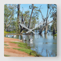 Pelicans Sunbaking River Murray, Wall Clock