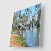 Pelicans Sunbaking River Murray, Wall Clock Vierkante Klok (Hoek)