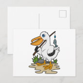 Pelikaan als visser met hengel & vis briefkaart (Voorkant / Achterkant)