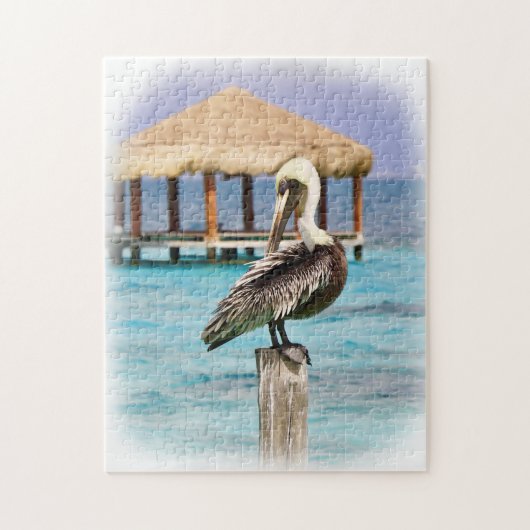 Pelikaan Blauwe Water Tropisch Eiland Legpuzzel (Verticaal)