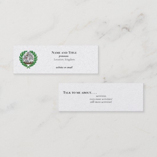 Pelikaan en laurierkrans mini visitekaartje (Voorkant / Achterkant)